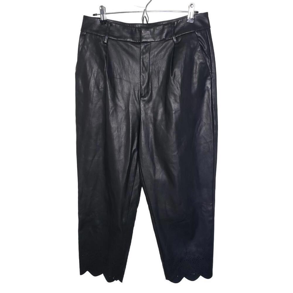 INC Intl. Concepts Womens Sz 12 Faux Leather Ankle Pants Lace-cut Trim(1701)